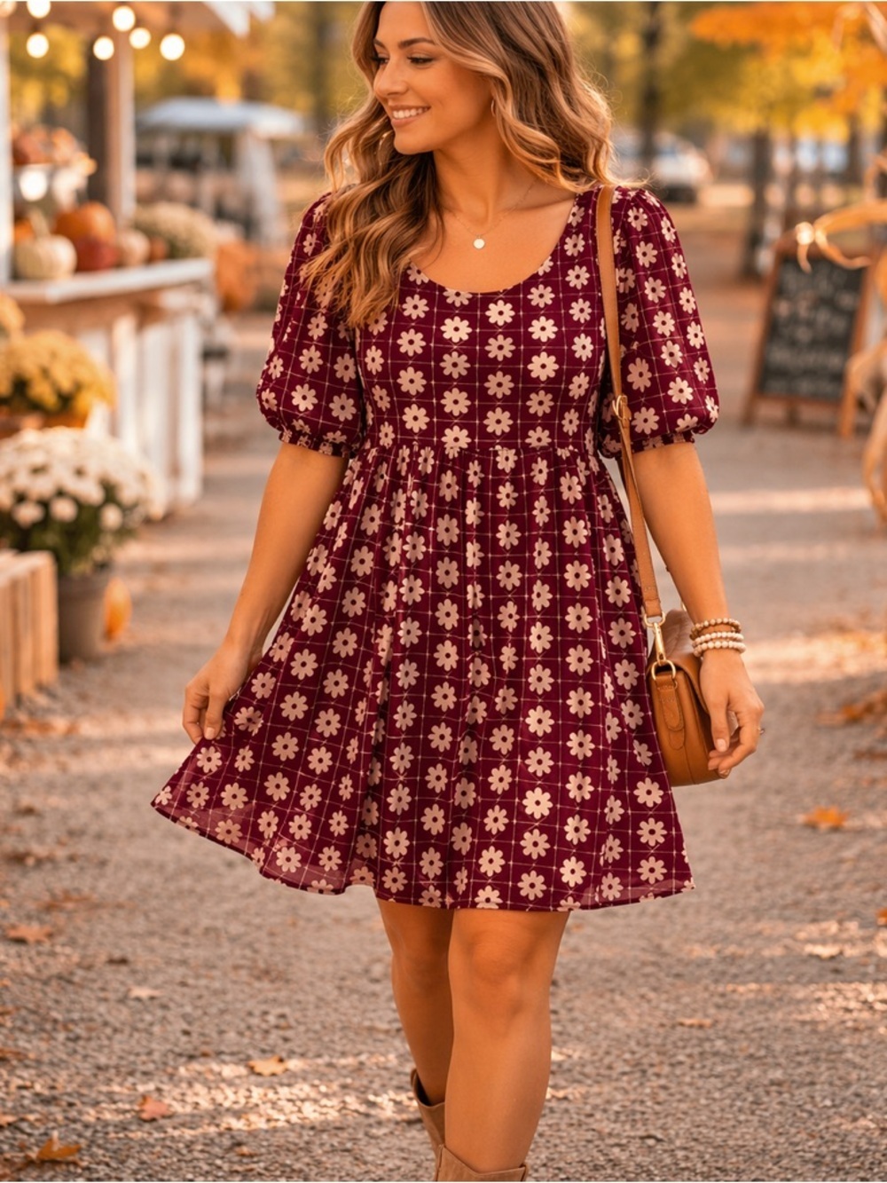 Love, Fire Daisy Grid Dress Maroon NWOT Size Large